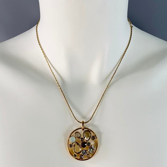 GIVENCHY Vintage Gold Chain Link Rhinestones Pendant Necklace - Picture 2 of 5